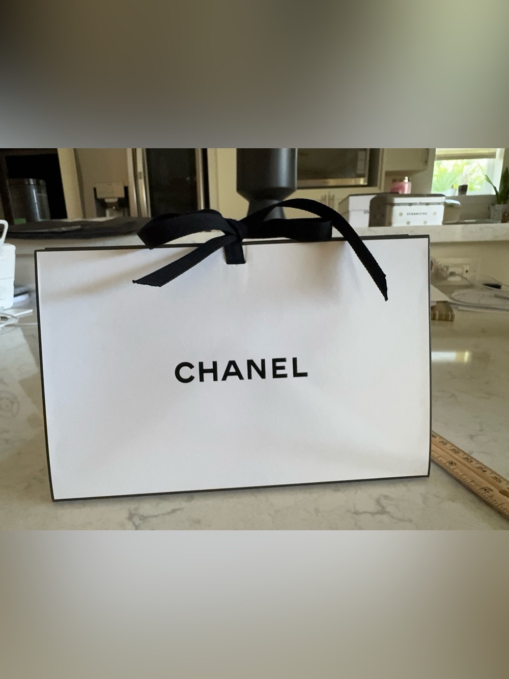 CHANEL White and Black Gift Box with Ribbon Accent